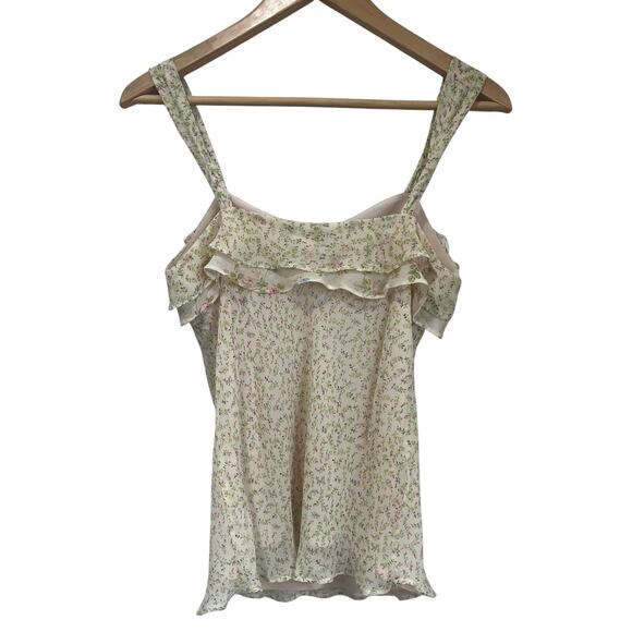 Express Vintage Y2K Silk Floral Ruffle Tank Top Cottagecore Womens 10 - Picture 2 of 5